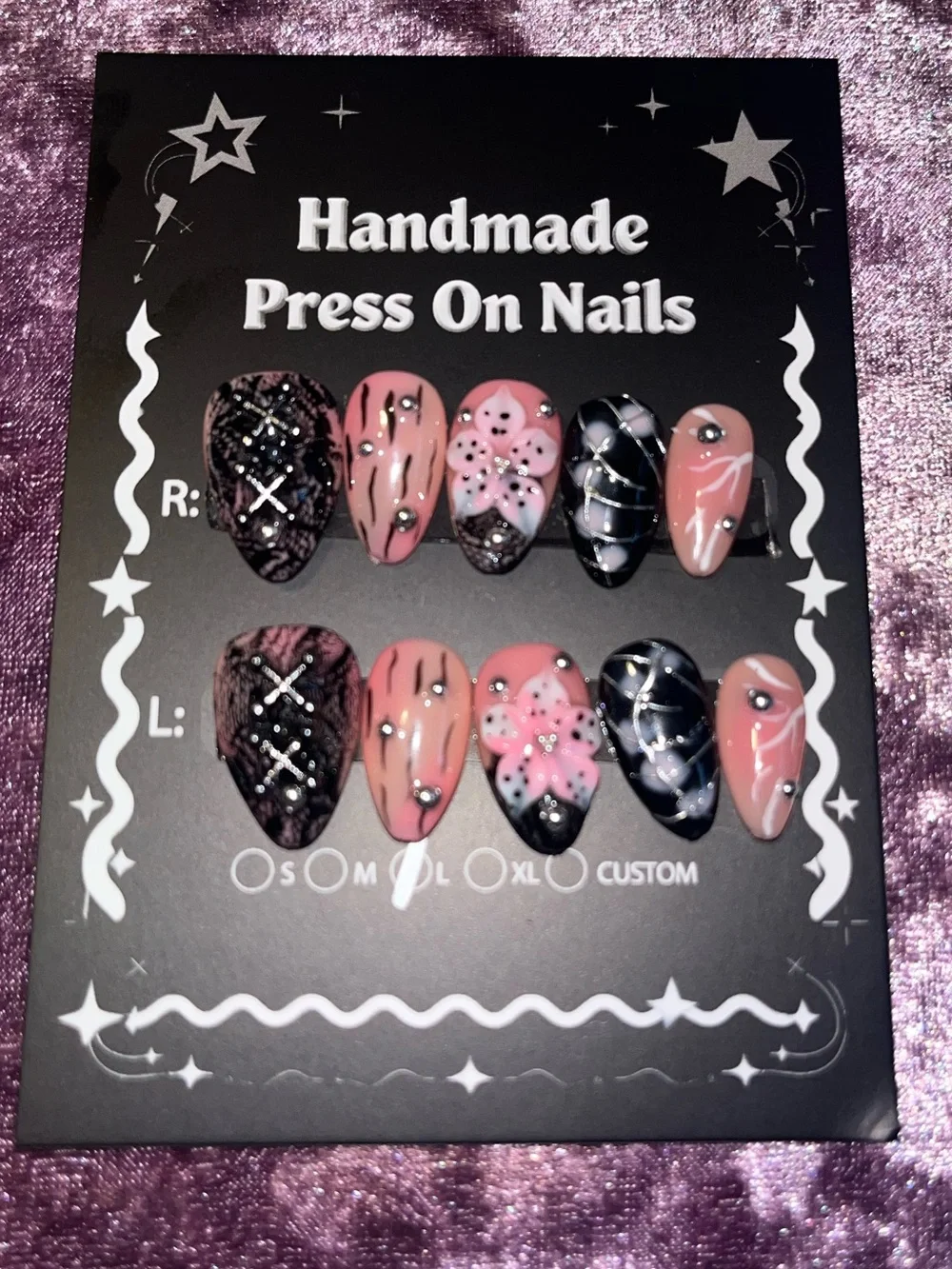 Handmade Pink & Black Press-On Nails